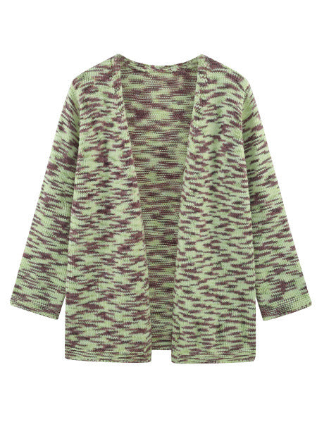 Open Front Cardigan for Women — Long Marled Knit Sweater with Relaxed Drop Shoulder in Cotton