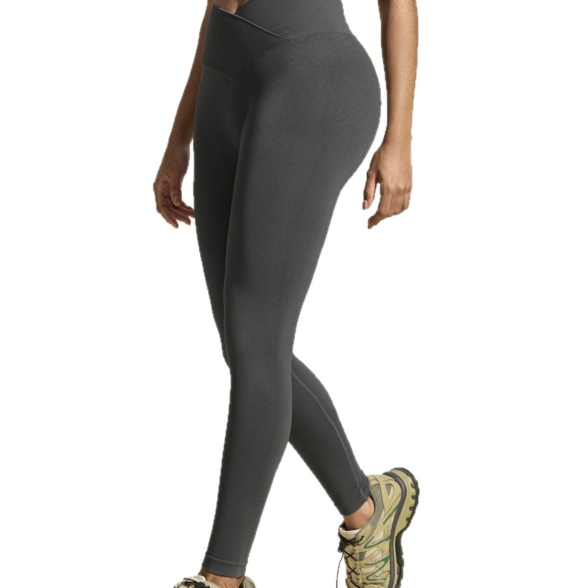 Crossover Waist Leggings for Women — High Rise Ribbed Seamless Fit in Stretch Nylon