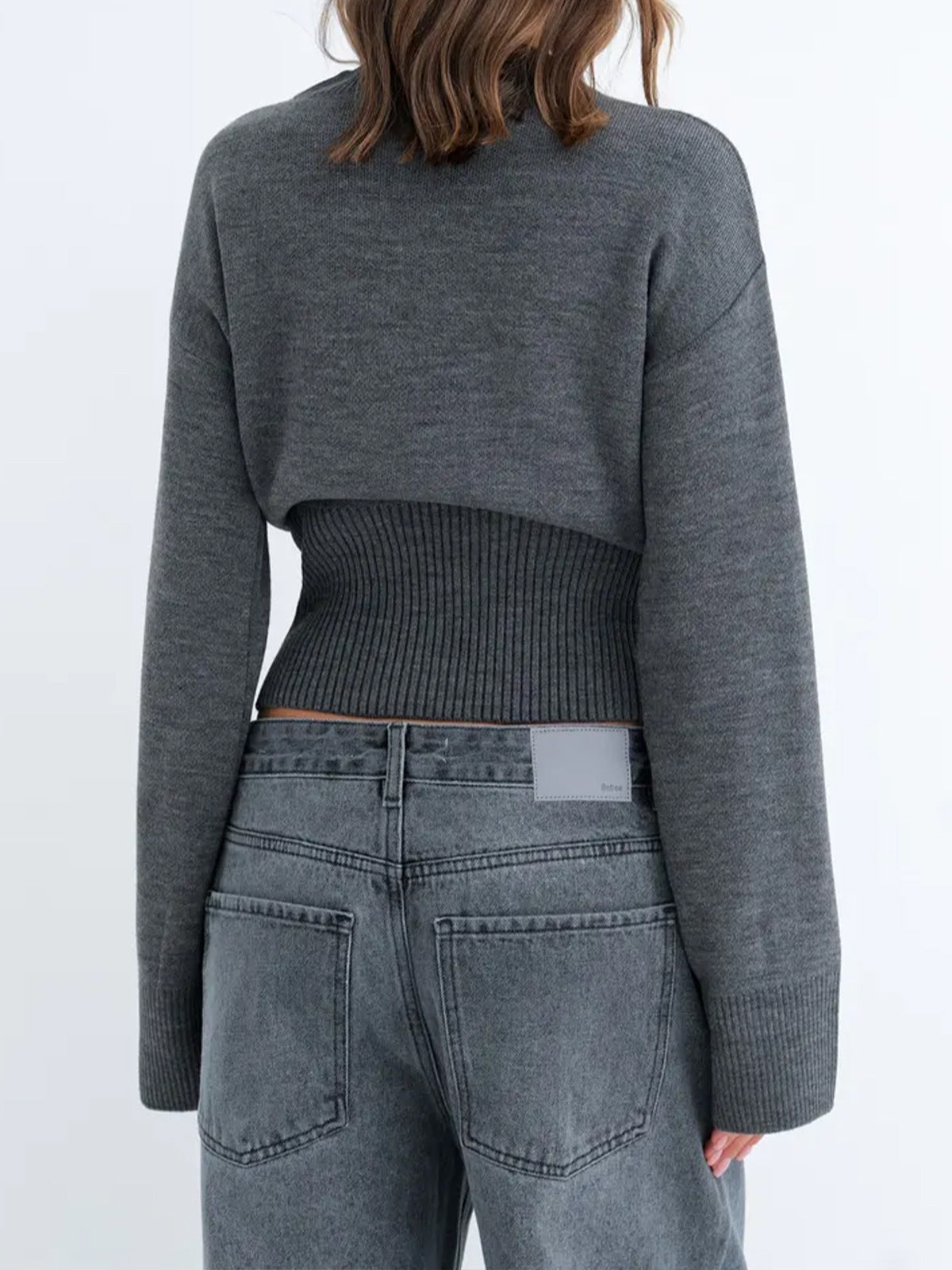 Cropped Mock Neck Sweater for Women — Wide Sleeve Fitted Waist Knit in Soft Wool