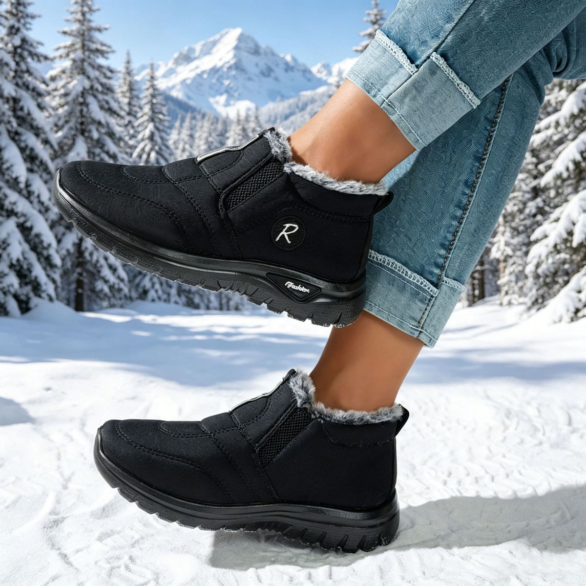 Slip On Winter Boots for Women — Fur Lined Ankle Snow Boots in Faux Suede