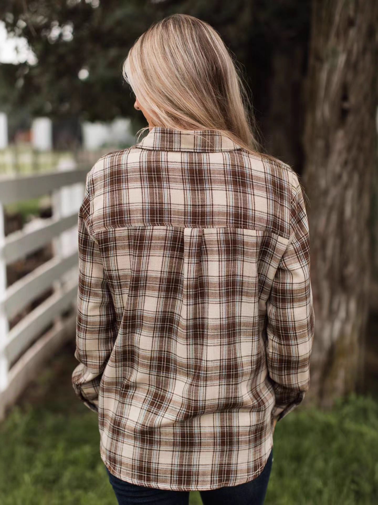 Flannel Shirt for Women — Relaxed Brushed Plaid Button Down with Chest Pockets