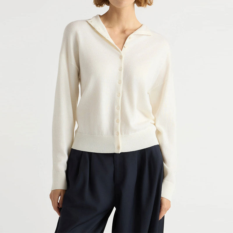 Merino Wool Cardigan for Women — Collared Button Front Knit in a Relaxed Fit
