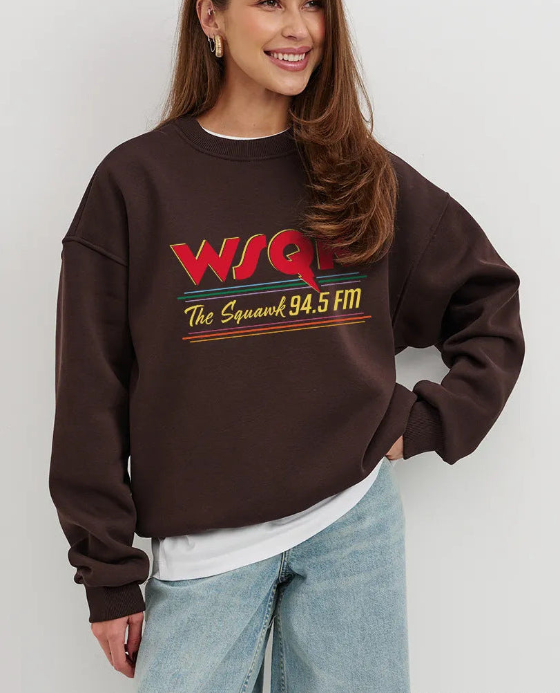 Graphic Sweatshirt for Women — Oversized Retro Radio Print Crewneck in Soft Fleece