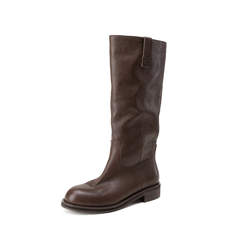Leather Riding Boots for Women — Flat Knee High Style with a Low Stacked Heel