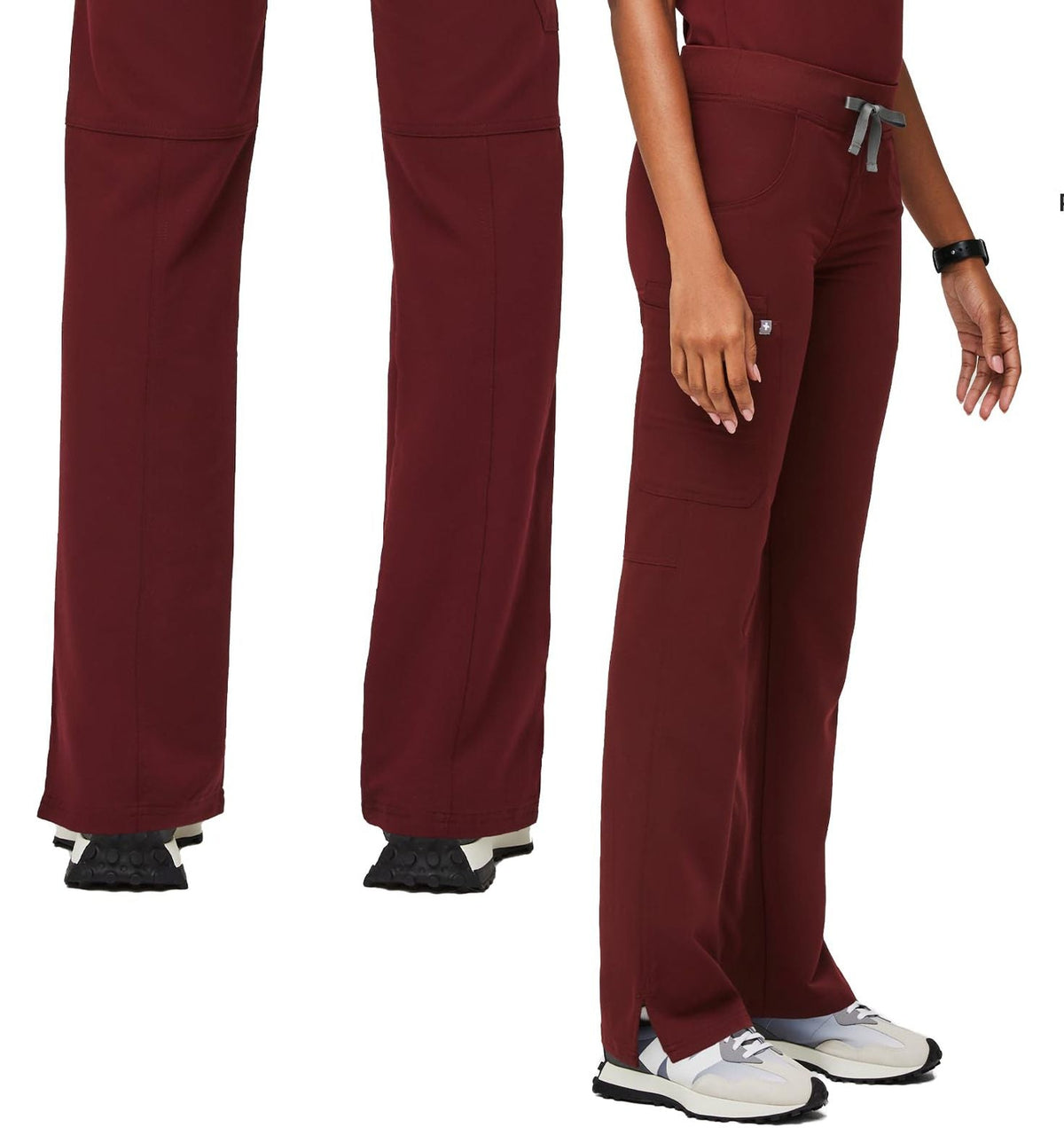 Scrub Pants for Women — Straight Leg Cargo Fit with Drawstring Yoga Waistband in Stretch Polyester
