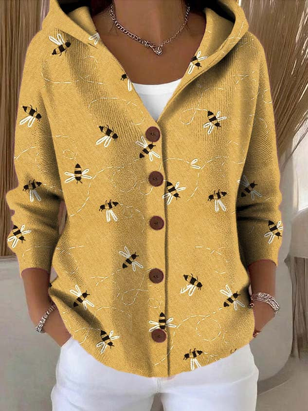 Hooded Cardigan for Women — Button Front Relaxed Knit in Soft Cotton with a Hood