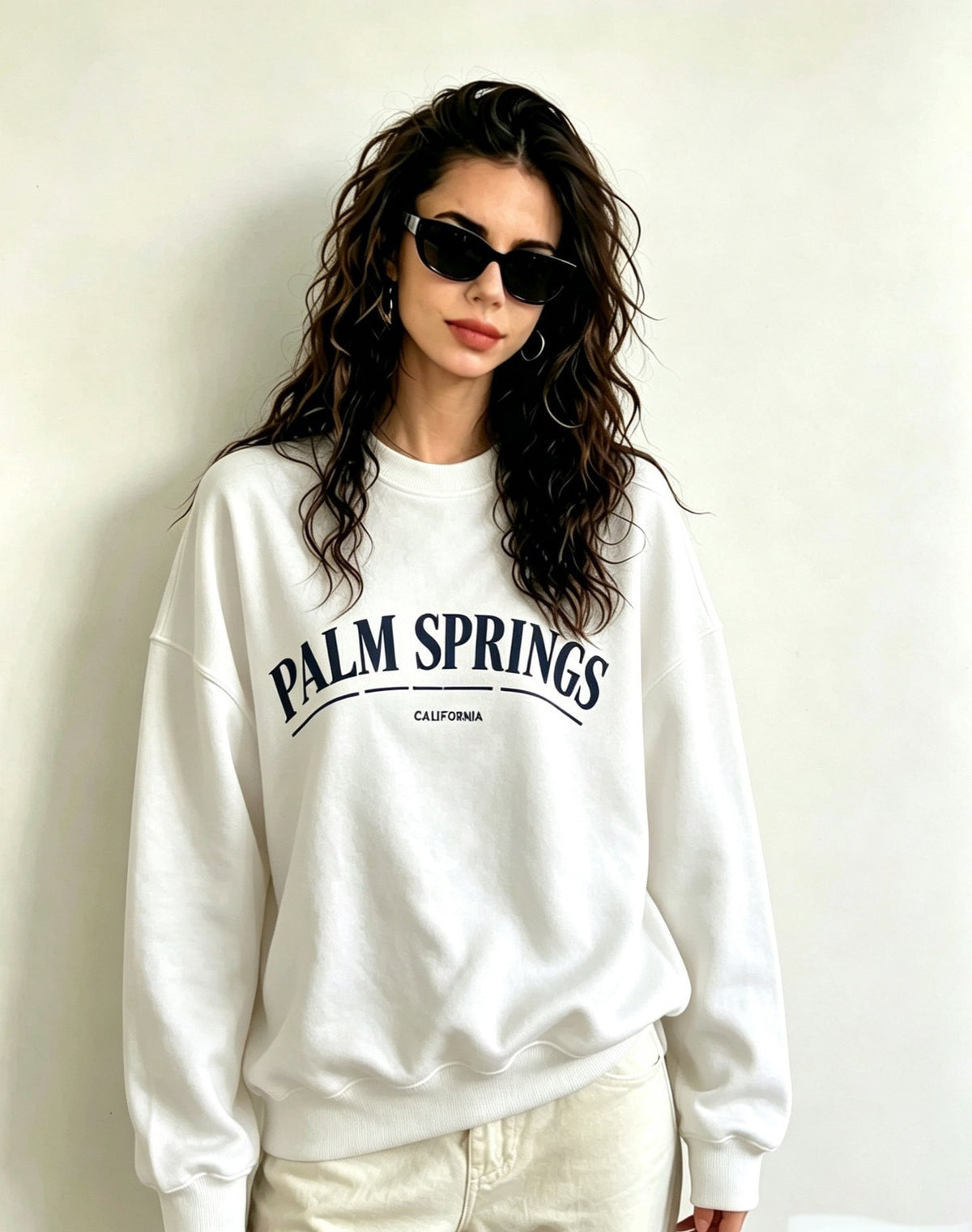 Oversized Graphic Sweatshirt for Women — Palm Springs Print Crewneck in Cotton Fleece