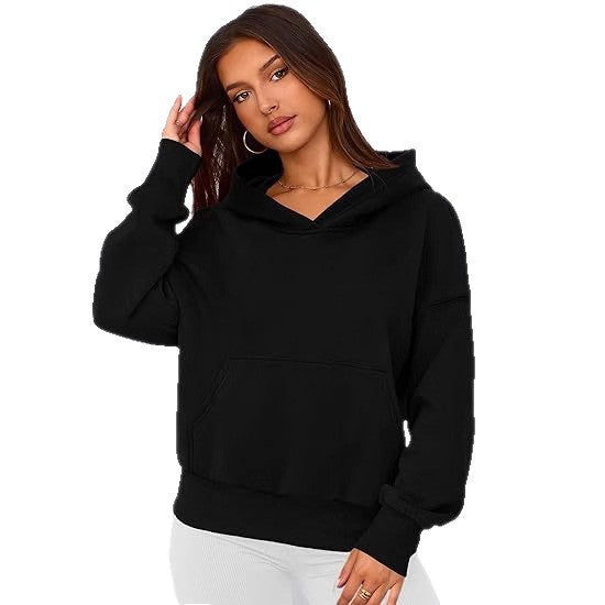 Fleece Hoodie for Women — Oversized Pullover with Kangaroo Pocket and Drop Shoulders