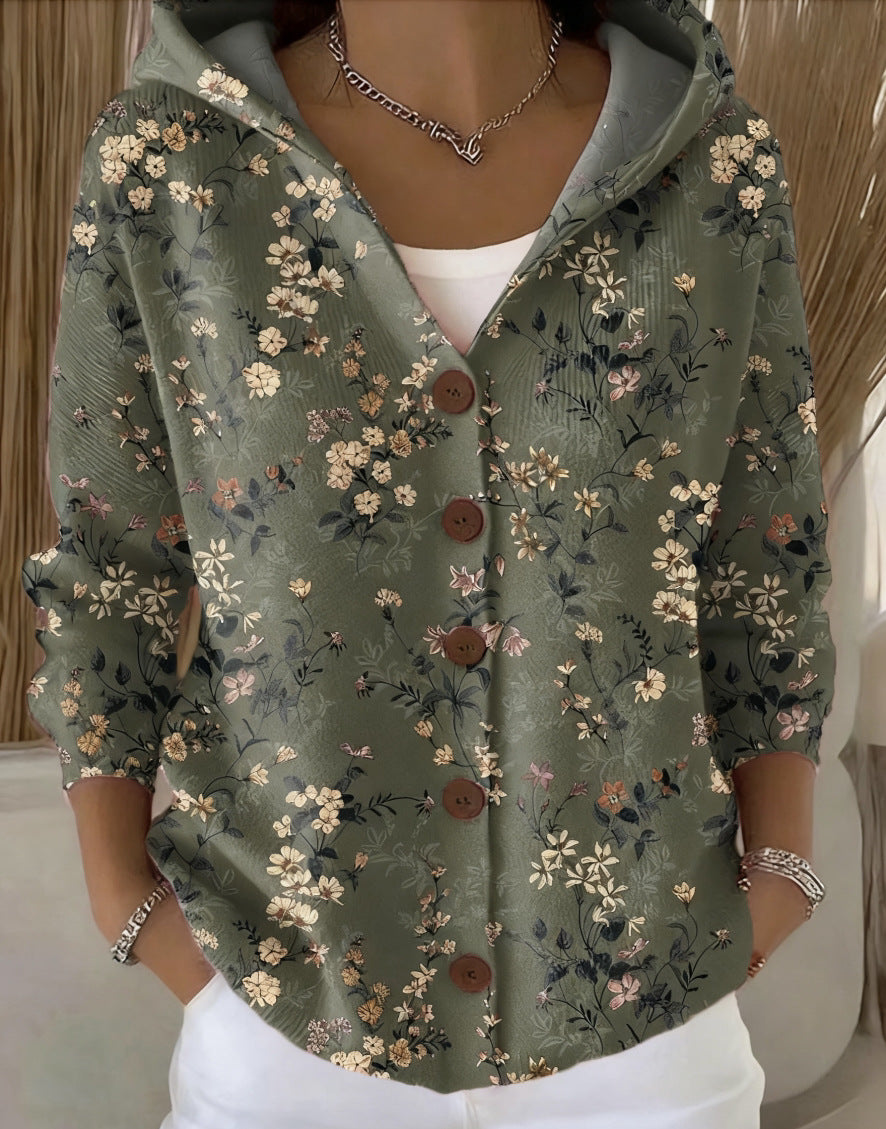 Hooded Cardigan for Women — Button Front Relaxed Knit in Soft Cotton with a Hood