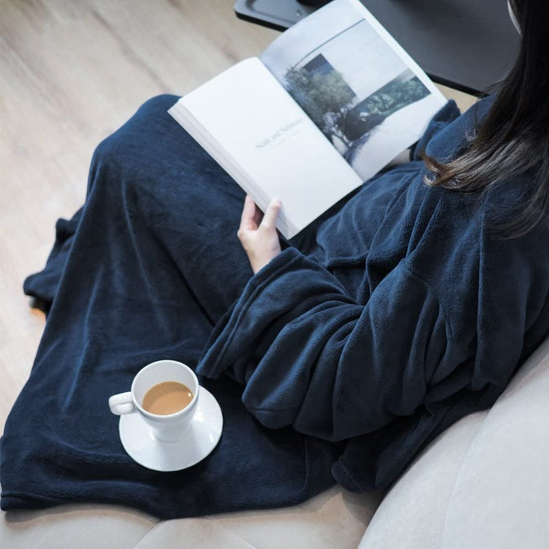 Wearable Blanket with Sleeves — Oversized Fleece Throw with Front Pocket for Cozy Nights