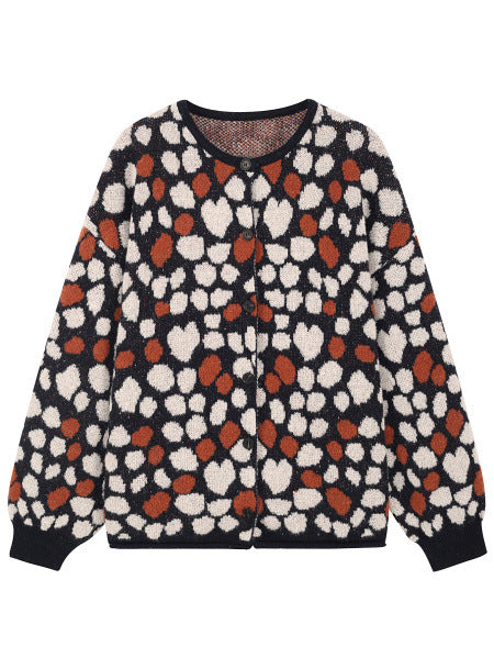 Heart Print Cardigan for Women — Button Front Knit with Balloon Sleeves in Brushed Wool