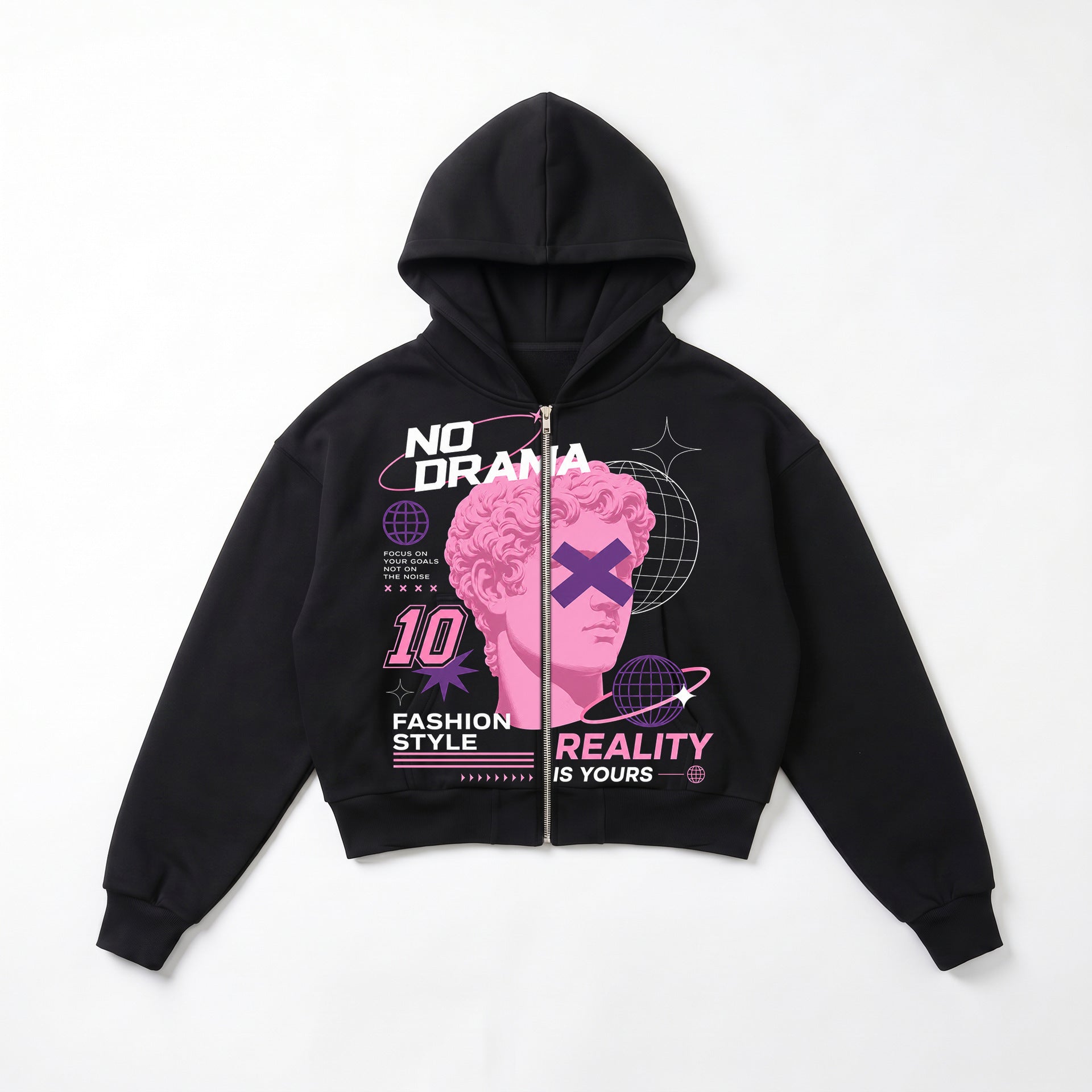 Cropped Zip Up Hoodie for Women — Graphic Streetwear Style in Cotton Fleece