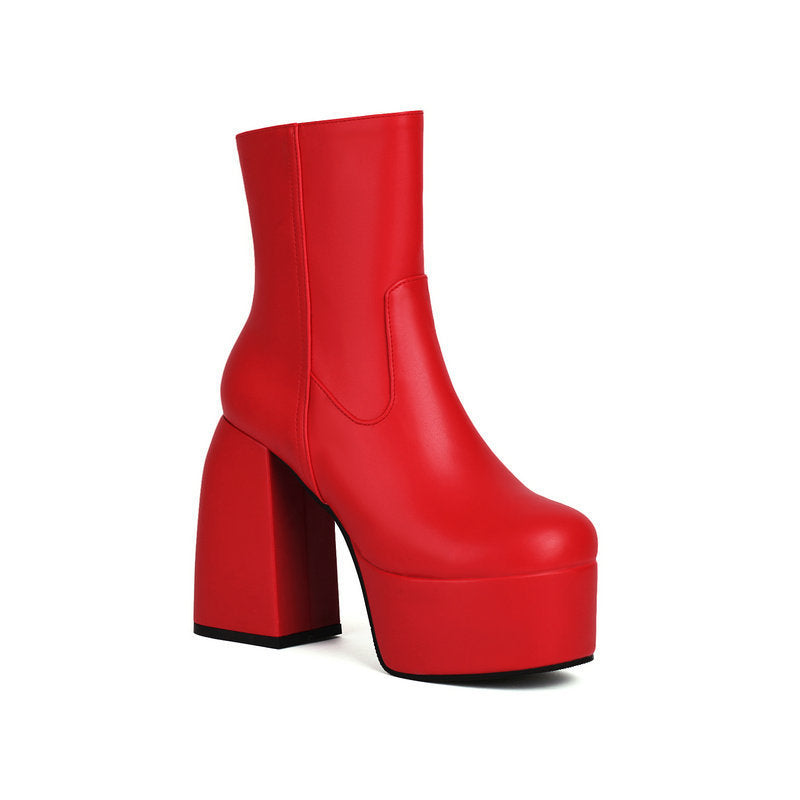 Platform Ankle Boots for Women — Chunky Block Heel Side Zip Booties in Faux Leather