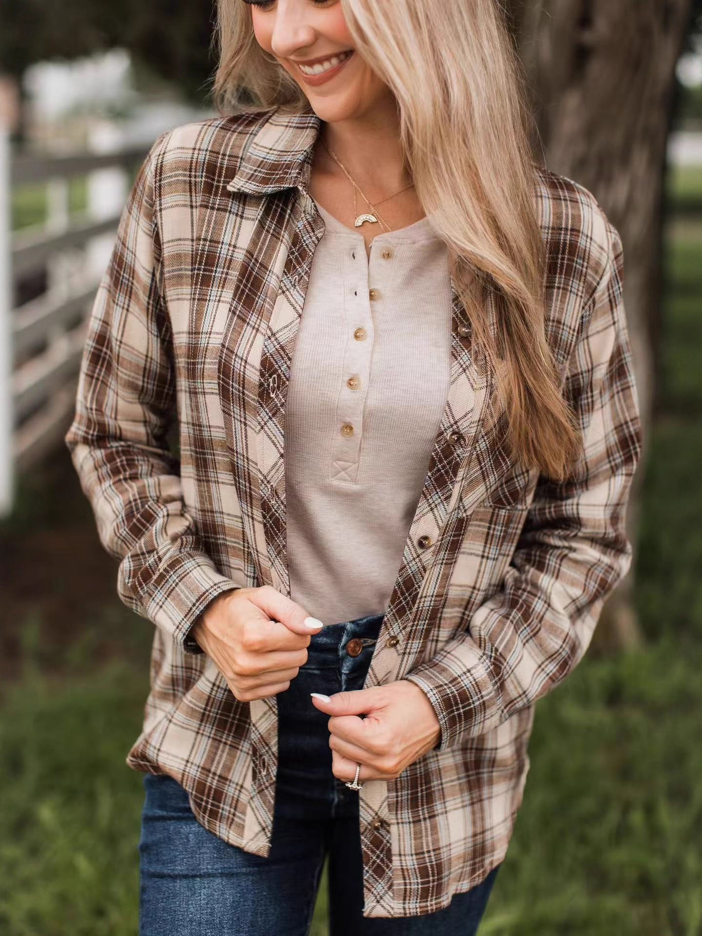 Flannel Shirt for Women — Relaxed Brushed Plaid Button Down with Chest Pockets