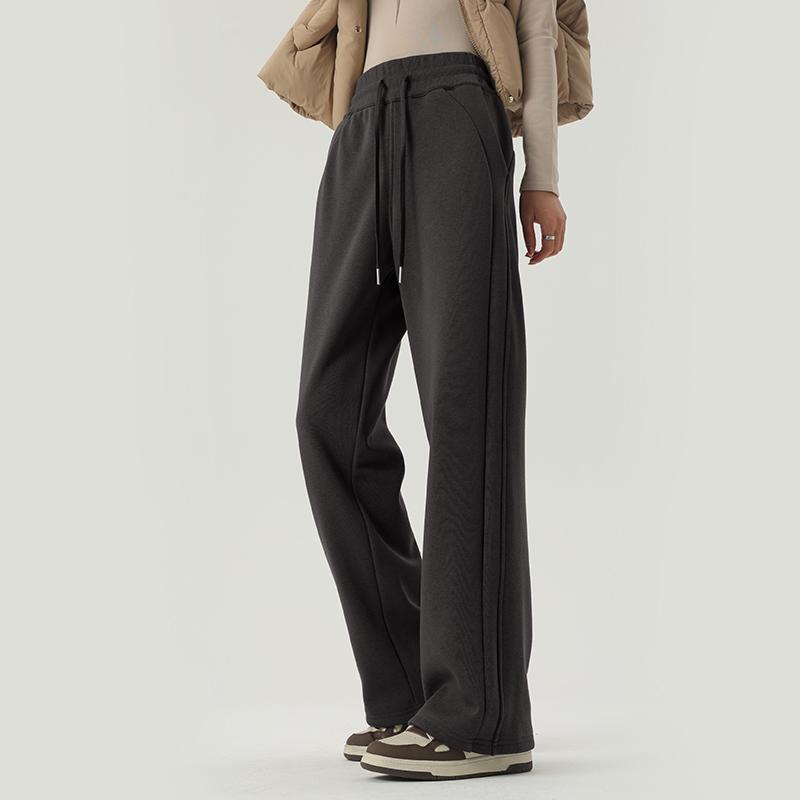 Women’s high-waisted wide-leg sweatpants, dark gray, drawstring waist