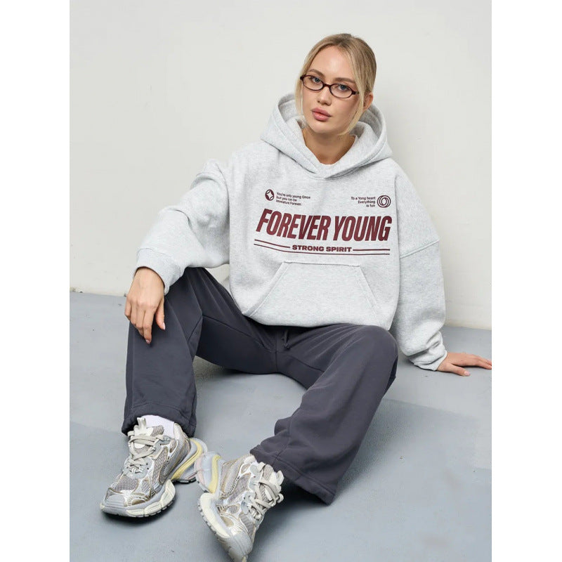 Graphic Hoodie for Women — Oversized Slogan Print Pullover in Cotton Fleece