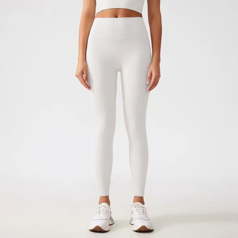 Women's white high-waist tummy control running leggings, full-length skinny fit