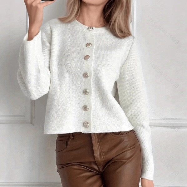 Cropped Cardigan for Women — Crewneck Button-Front Style in Merino Wool