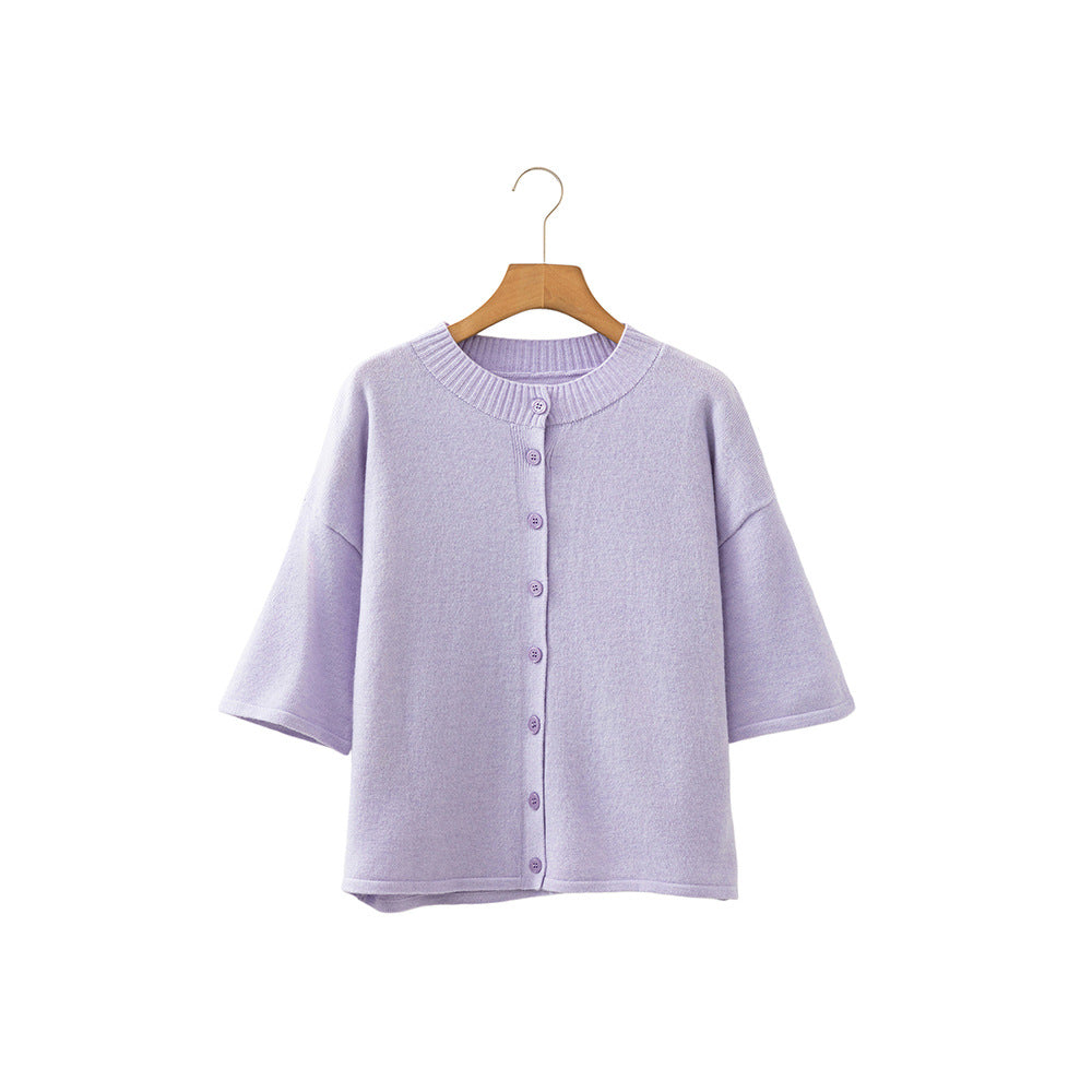 Short Sleeve Cardigan for Women — Boxy Button Front Knit in Soft Wool Blend