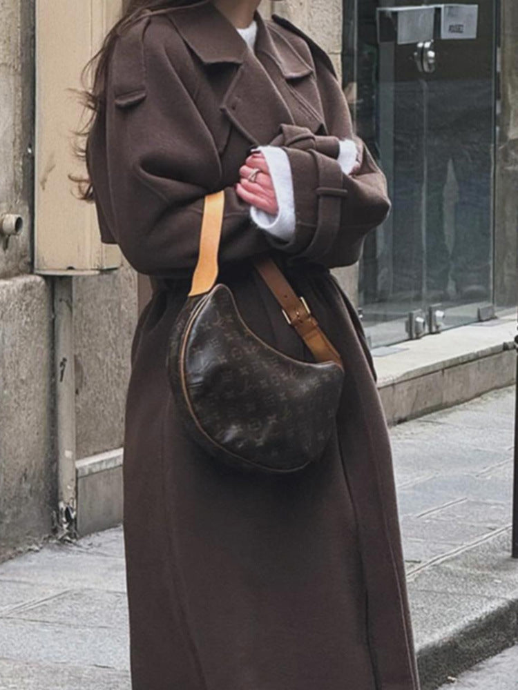 Long Wool Coat for Women — Oversized Double Breasted Belted Maxi Overcoat