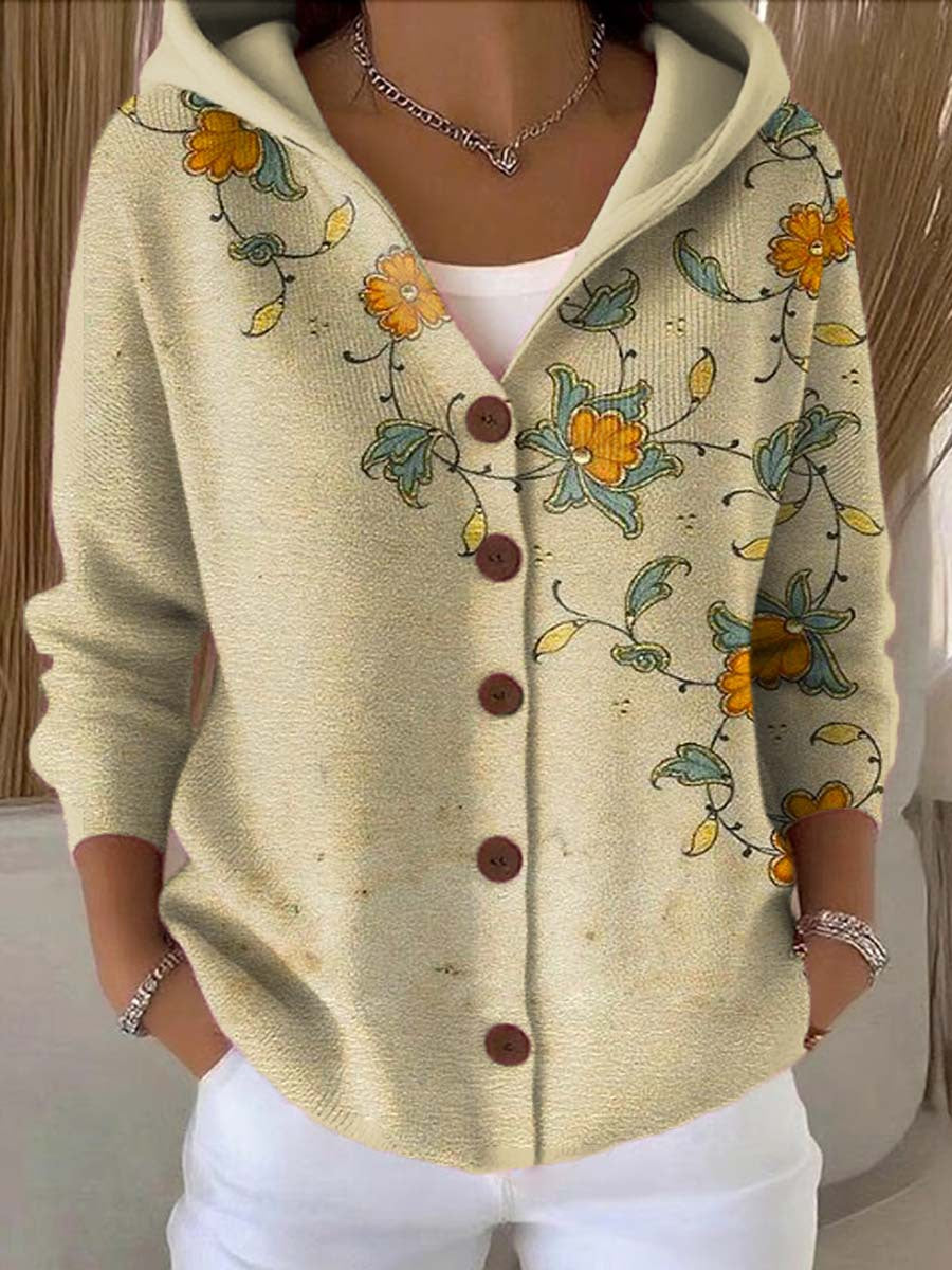 Hooded Cardigan for Women — Button Front Relaxed Knit in Soft Cotton with a Hood