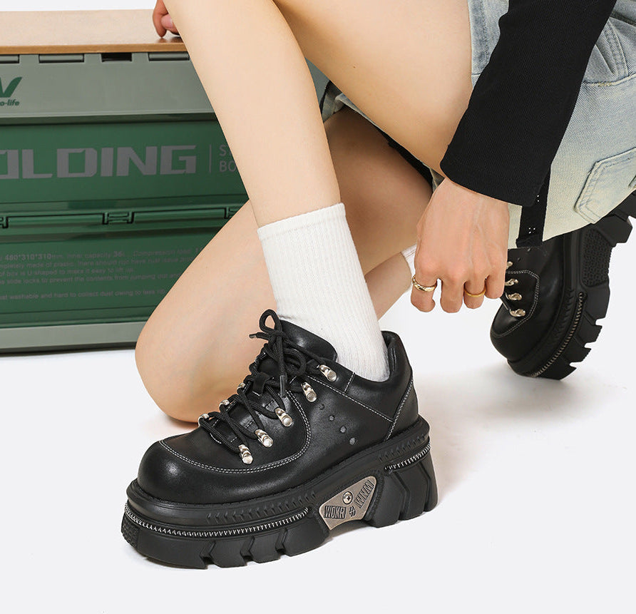Chunky Platform Sneakers for Women — Stud Eyelet Lace Up with Lug Sole in Faux Leather