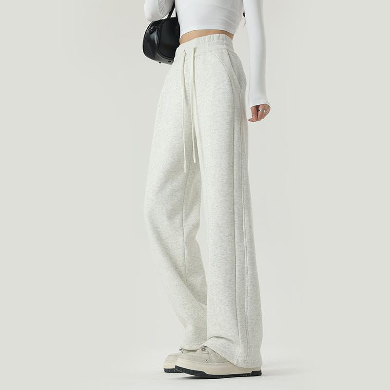 Women’s high-waisted wide-leg sweatpants, light gray, drawstring waist