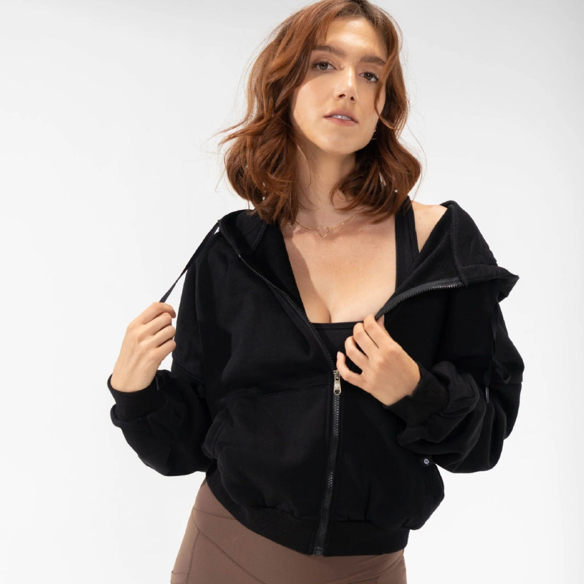 Women’s zip-front hooded sweatshirt, black, long sleeves