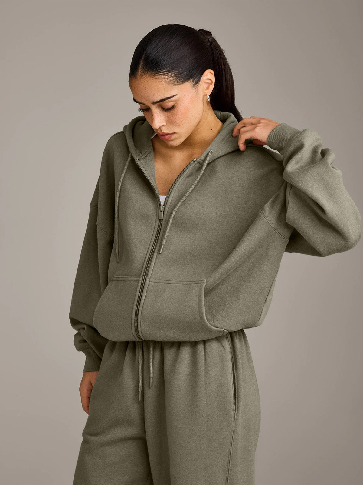 Zip Up Hoodie for Women — Oversized Drawstring Fit in Soft Cotton Fleece