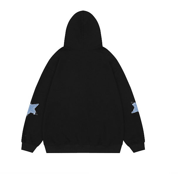 Star Patch Zip Up Hoodie for Women — Oversized Drawstring Fit in Cotton Fleece