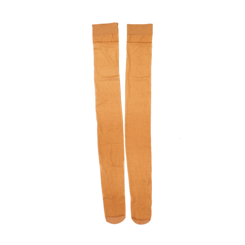 Women's ultra-thin sheer thigh-high stockings, skin-tone orange pair