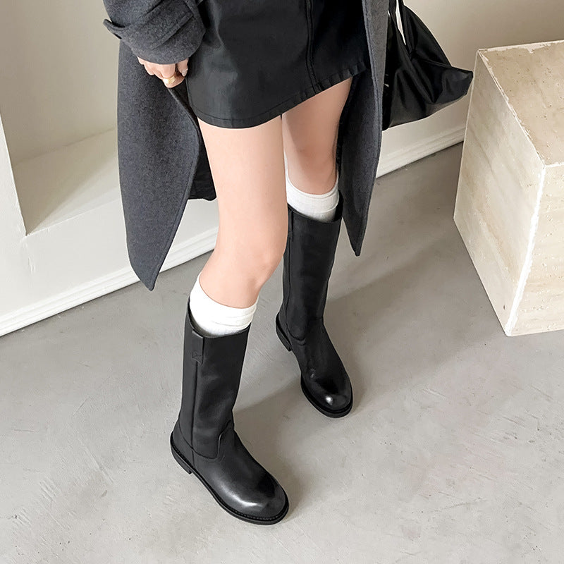 Leather Riding Boots for Women — Flat Knee High Style with a Low Stacked Heel