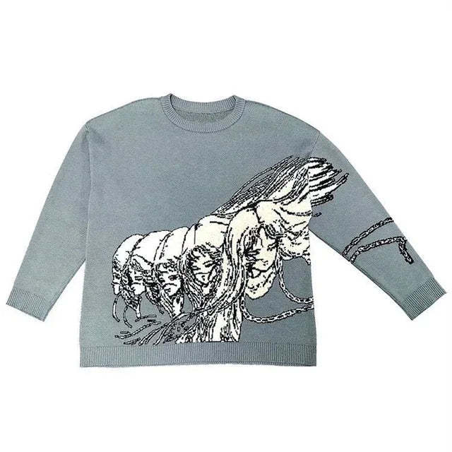 Graphic Knit Sweater for Women — Oversized Drop Shoulder Pullover in Cotton Blend
