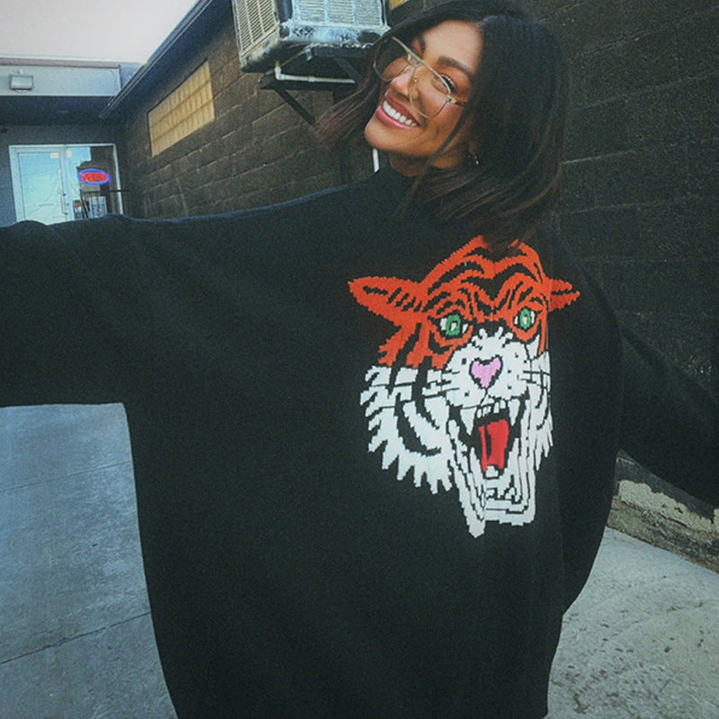 Tiger Cardigan for Women — Oversized Longline Button Front in Soft Wool Blend