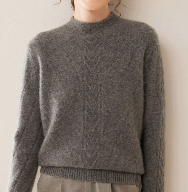 Mock Neck Sweater for Women — Cable Knit Pullover in Soft Merino Wool Blend