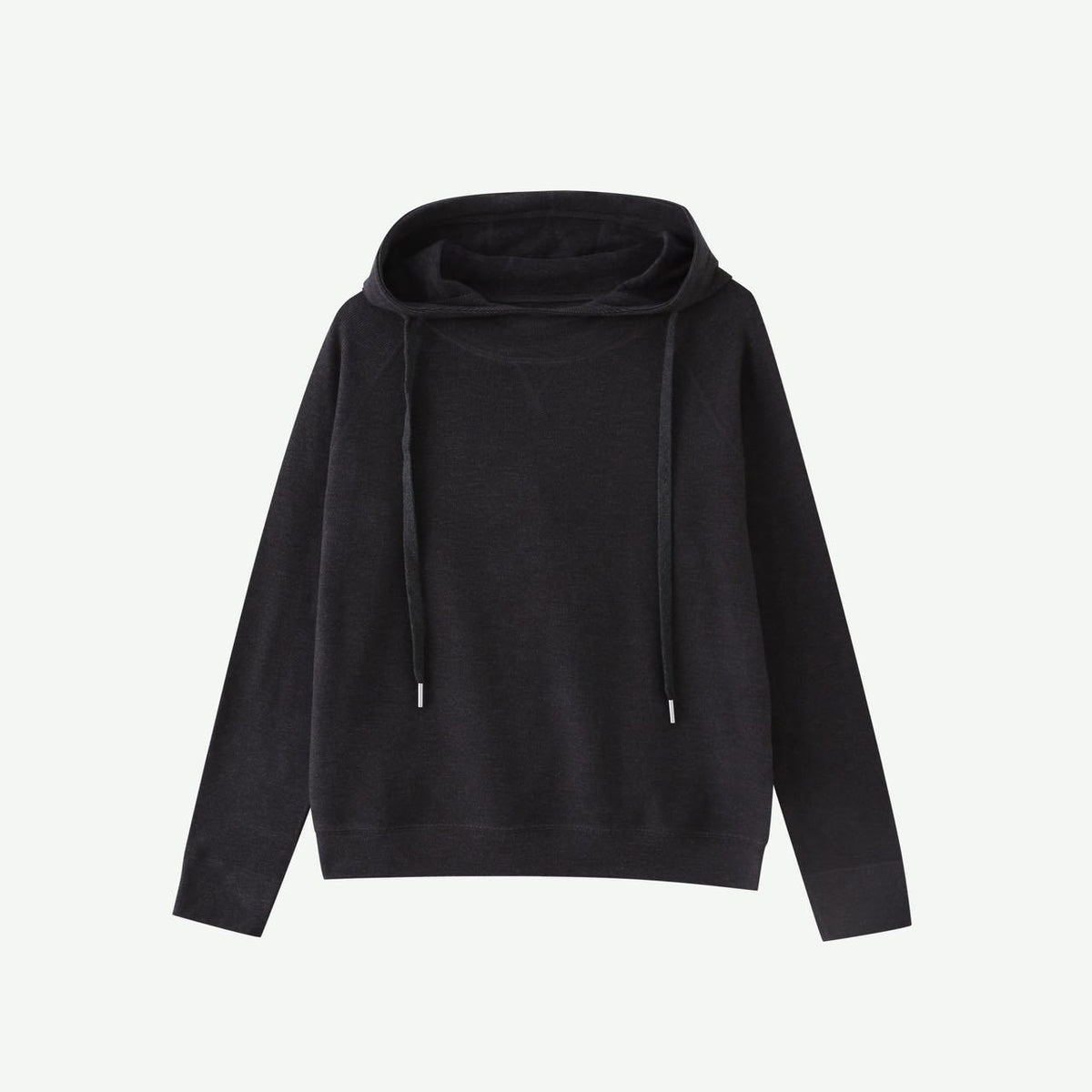 Black velvet pullover hoodie with drawstring hood and kangaroo pocket