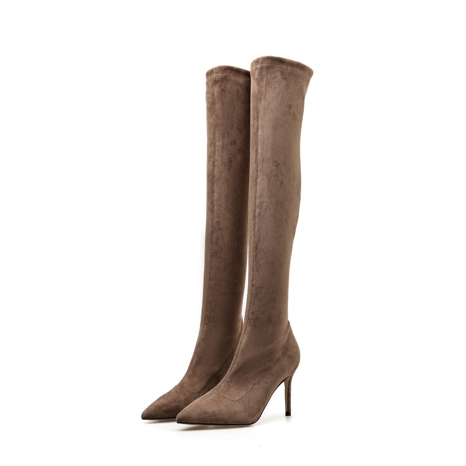 Stretch Over the Knee Boots for Women — Pointed Toe Stiletto Sock Fit in Faux Suede