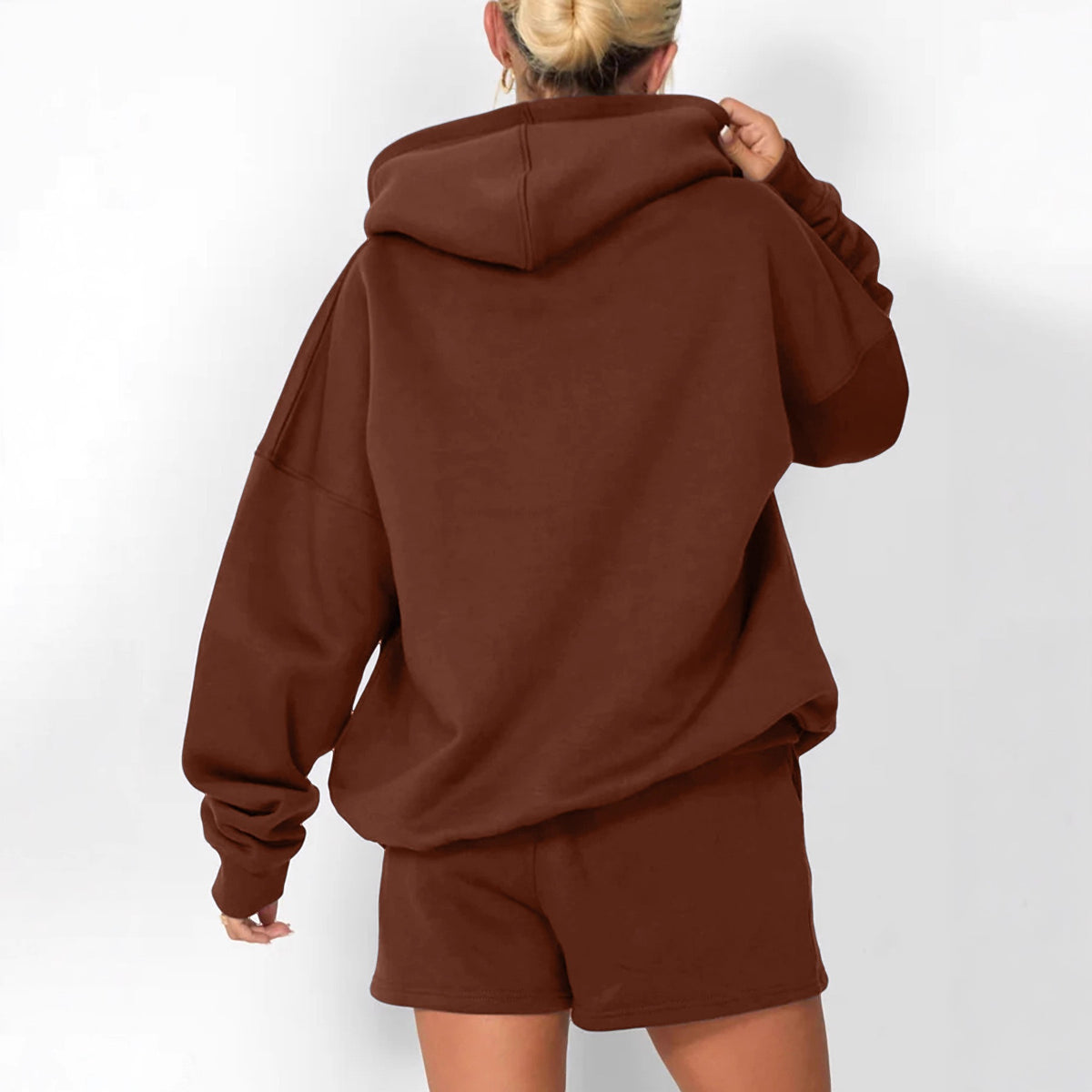 Hoodie and Shorts Set for Women — Oversized Two Piece Lounge Outfit in Cotton Fleece