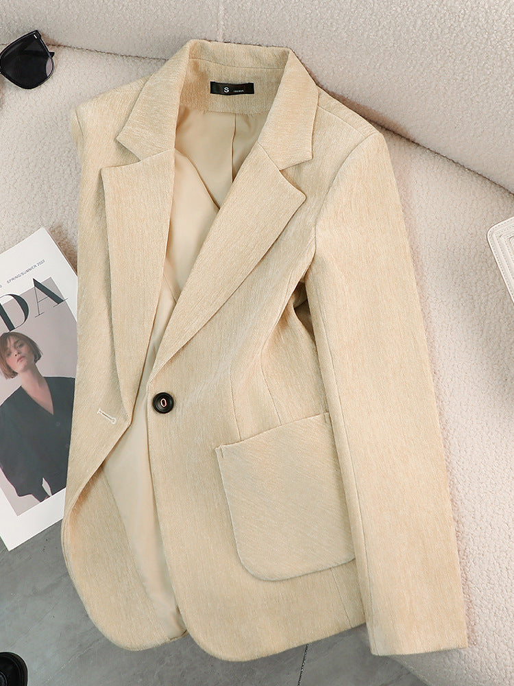 Wool Blazer for Women — Fitted Single-Button Style with Notch Lapel and Flap Pockets