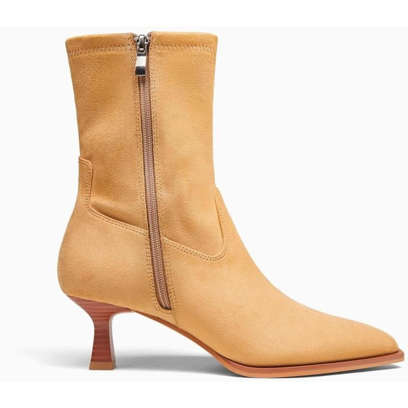 Pointed Toe Ankle Boots for Women — Kitten Heel Sock Fit with Side Zip in Faux Leather