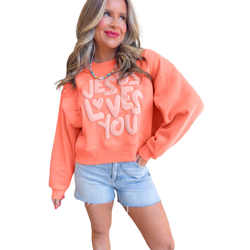 Cropped Sweatshirt for Women — Puff Print Slogan Pullover in Cotton Fleece