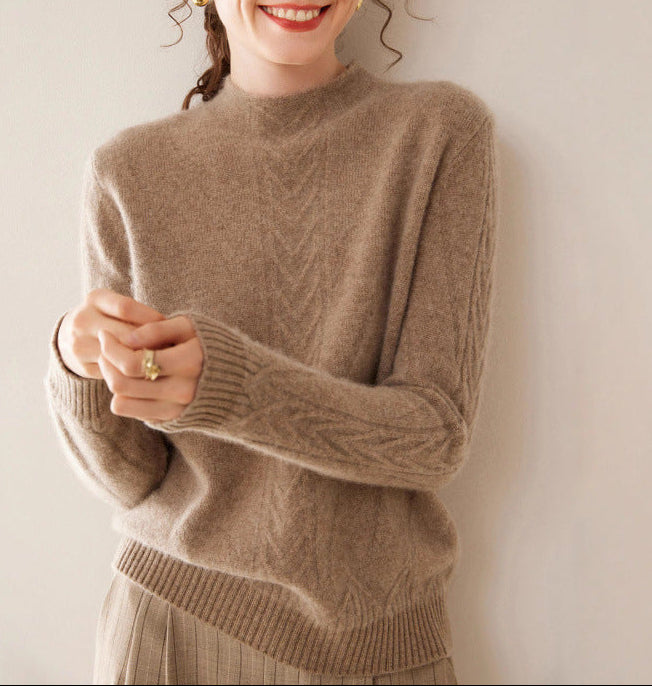 Mock Neck Sweater for Women — Cable Knit Pullover in Soft Merino Wool Blend