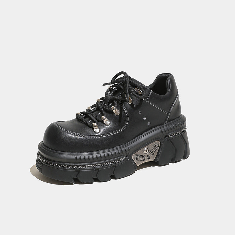 Chunky Platform Sneakers for Women — Stud Eyelet Lace Up with Lug Sole in Faux Leather