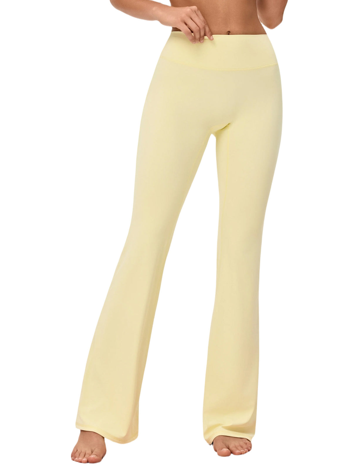 Women’s high-waisted yoga flared pants in light yellow, wide-leg fit