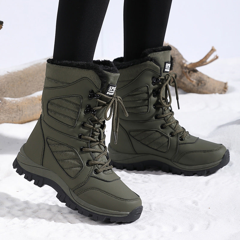 Snow Boots for Women — Mid Calf Lace Up Winter Boots with Fur Lining in Faux Leather