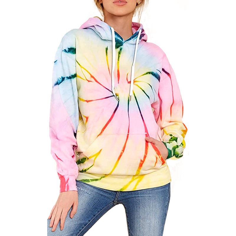 Tie Dye Hoodie for Women — Oversized Swirl Print Pullover in Cotton Fleece