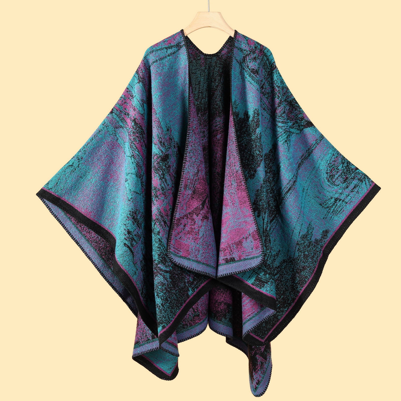 Reversible Poncho Cape for Women — Open Front Blanket Shawl Wrap in Soft Cashmere
