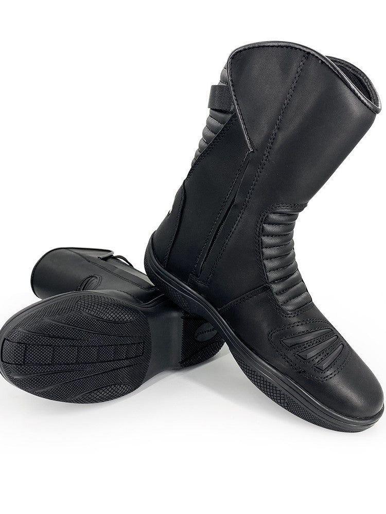 Black waterproof cycling winter boots, lace-up ankle style with padded collar