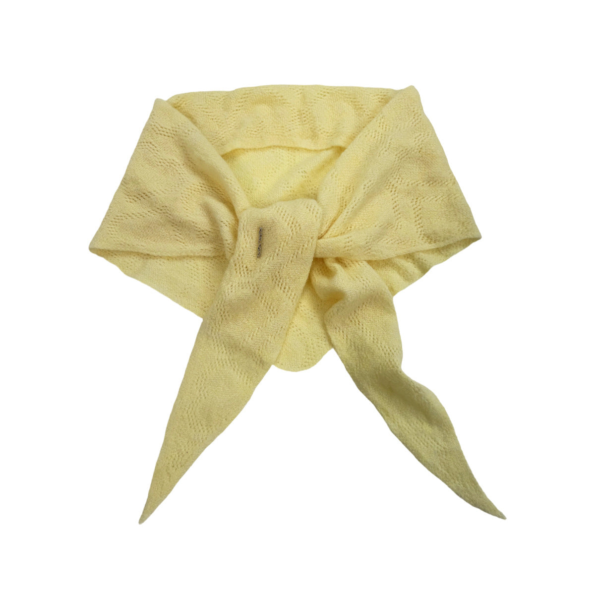 Yellow triangle knit scarf shawl with center tie and two pointed ends