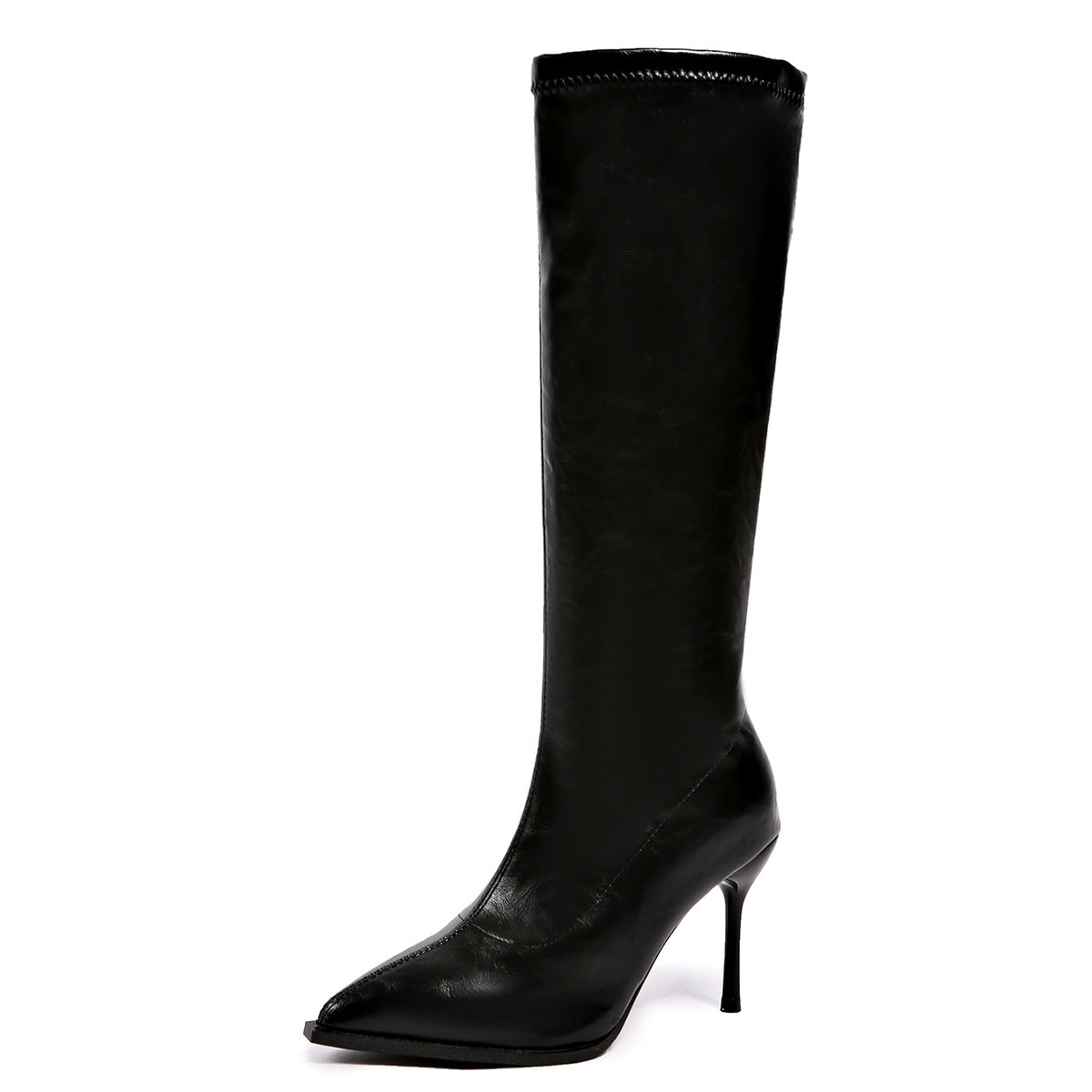 Stiletto Knee High Boots for Women — Pointed Toe Side Zip Tall Boots in Faux Leather